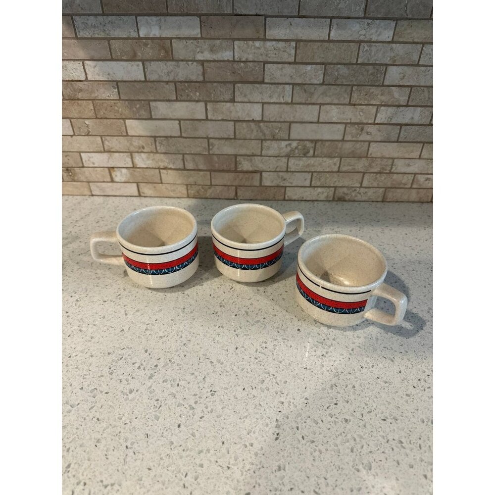Vintage Lenox Temperware Staccato coffee mug cup 8 Oz Striped Red Blue MCM